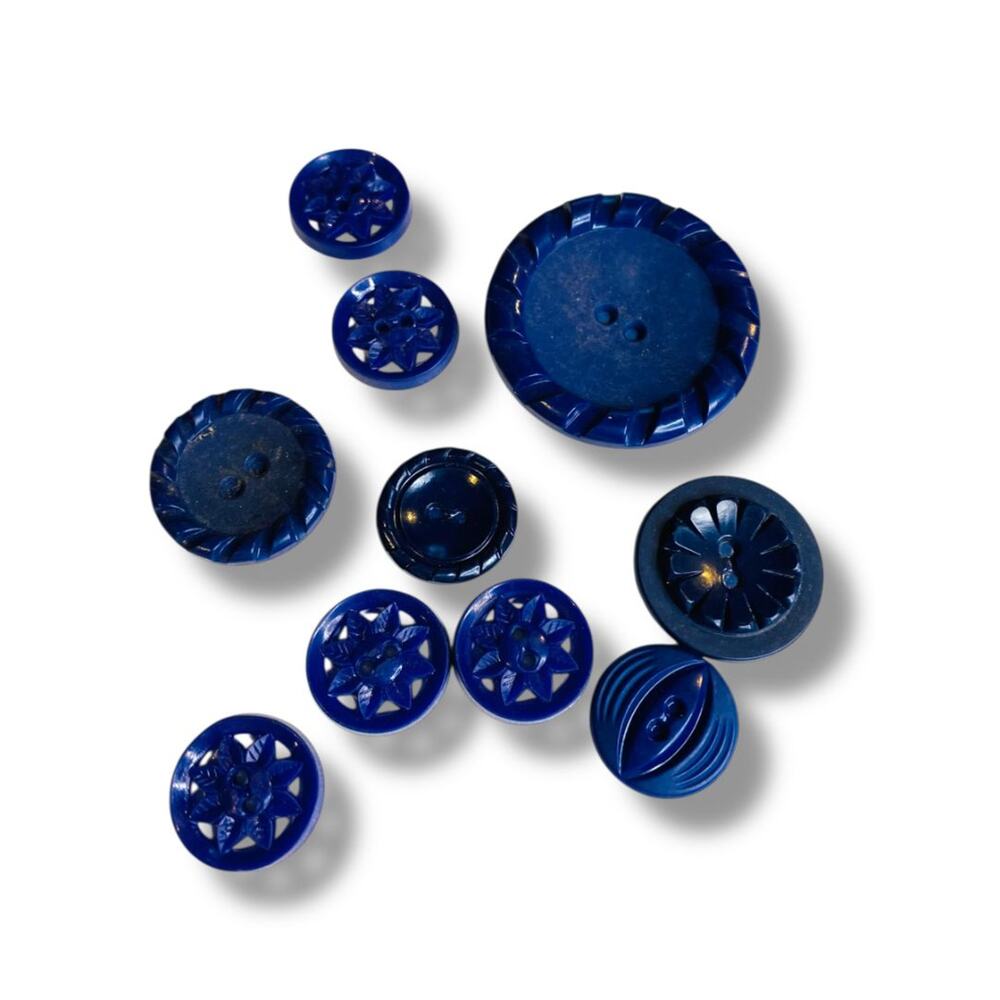 Lot of 10 Midcentury Plastic Buttons Assorted Dark Blue Craft Sew